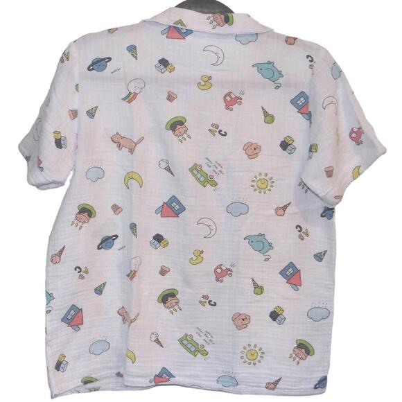 UNIQUE Clovie Cartoon Print Short Sleeve Muslin Shirt - Picture 3 of 3
